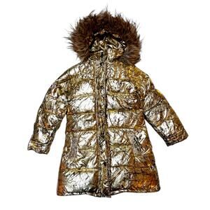 Appaman Gold Foil Long Down Puffer Coat Size 6